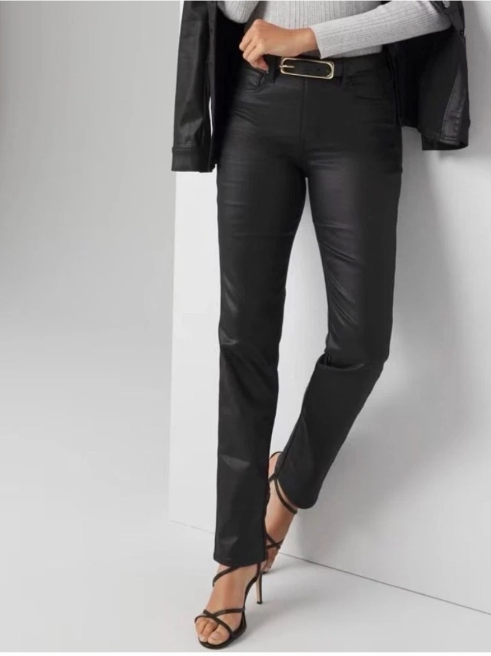 Black Coated High Rise Straight Leg Jeans